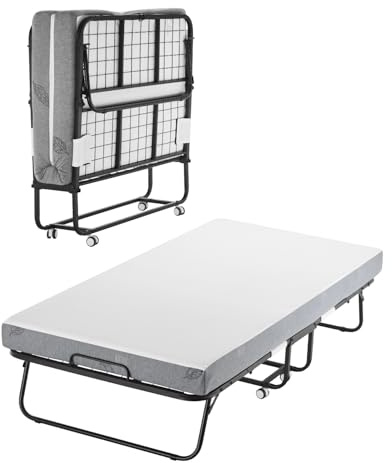 VEVOR 38 in x 75 in Folding Bed with 5 in Mattress, Twin Size, White, Metal Frame & Memory Foam Mattress, Portable Rollaway Bed, 450 lbs Weight Capacity, Adult Guest Bed
