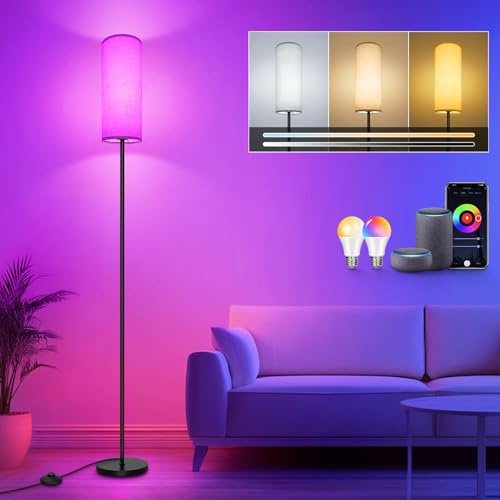 HANDSONIC LED Stehlampe,WIFI RGBCW Stehlampe Wohnzimmer,9W E27 Dimmbar, Stehleuchte mit APP,Arbeiten Sie mit Alexa & Google Assistant,DIY-Modus,Musikmodus & Timing-Funktion (Weiß)