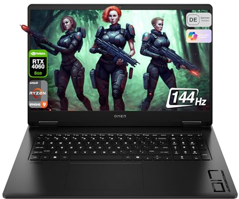HP Omen 17 Gaming Laptop, AMD Ryzen 9-8945HS, 64 GB DDR5 RAM, 1 TB PCIe SSD, 17.3 FHD IPS 144 Hz Display, Nvidia GeForce RTX 4060, QWERTZ 1-Zonen-RGB Tastatur, Windows 11 Home, Shadow Black
