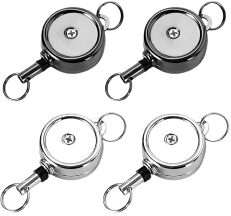 4 Piezas Llavero Retráctil, Llavero Extensible Retráctil, para Porta Tarjetas Identificativas, Tarjetas, Funda Tarjeta Identificación Portatarjetas Colgante (Plata/Negro)
