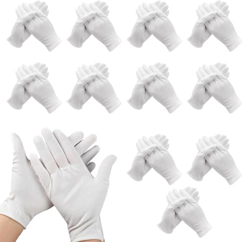 Xynovate 12 Paia di Guanti in Cotone Bianco, Guanti in Tessuto Morbido per Maschere per Le Mani per Mani Secche Idratanti Cosmetici Eczema, Mani Spa,S