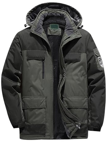 Generico Impermeabile Giacca da Montagna in Pile da Uomo Giacca da Sci Calda Tasche Adatto per Sport Invernali E attività Outdoor in Montagna Antivento Impermeabile E Traspirante (Army Green, 9XL)