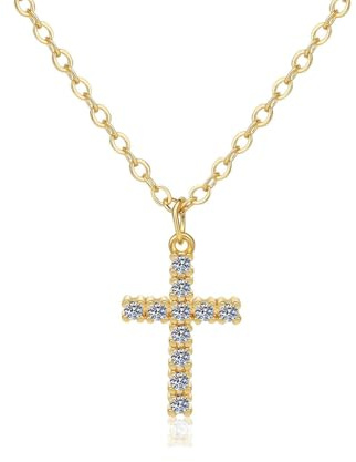HinDaLi Collar Cruz Plata de Ley 925 para Mujer Hombre Niña Collares Circonitas Brillantes Collar Colgante Cruz Oro Diamantes Collares de Mujer Cadena Regalos Joyería