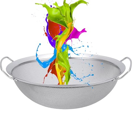Fine Mesh Strainer - 60 Mesh Stainless Steel Round Sifter for Paint and Honey | Paint Bucket Filter Tool with Handle, Emulsion and Glaze Strainer, Funnel Filter for Smooth Liquids, Kitchen Workshop
