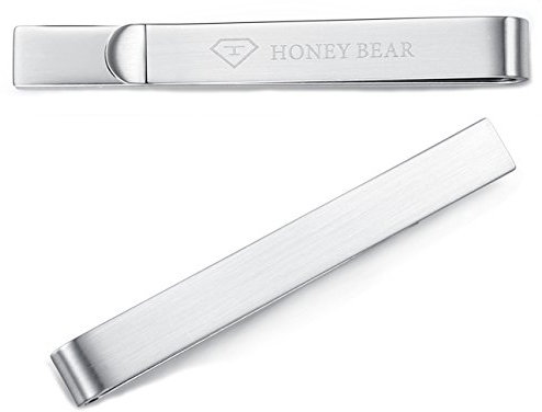 HONEY BEAR 5.4cm Herren Glänzend-Silber Krawattennadel Krawattenklammer Edelstahl Tie Clip (Gebürstetes Silber)