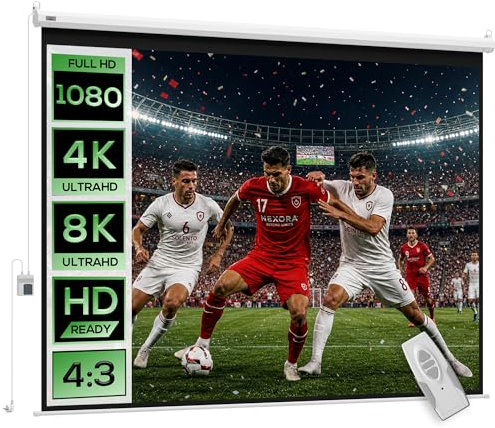 HOMCOM Pantalla de Proyector Eléctrica 84 Pulgadas Pantalla de Proyección Portátil Formato 4:3 con Mando a Distancia Tela de Proyección para Interior y Exterior Eventos Deportivos 171x130 cm Blanco