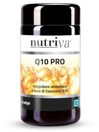 NUTRIVA Q10 Pro, Integratore Alimentare Antiossidante. Con 200 mg di Coenzima Q10 (Ubichinone), Arricchito con Vitamine E e B12, Benessere Pelle e Articolazioni, 30 Softgel, Durata 1 Mese