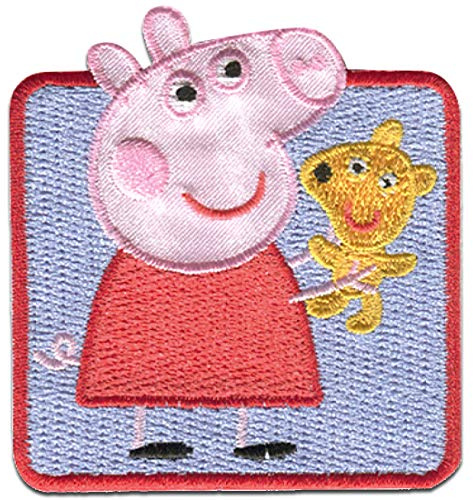 Aufnäher/Bügelbild - Peppa Wutz 'Peppa & Teddy' - rot - 5,8 x 6,3 cm - by Entertainment One © Patch Aufbügler Applikationen zum aufbügeln Applikation Patches Flicken