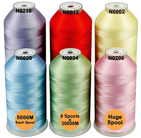 New brothread Set of 6 Pastel Colors-1 Polyester Machine Embroidery Thread Huge Spool 5000M for All Embroidery Machines
