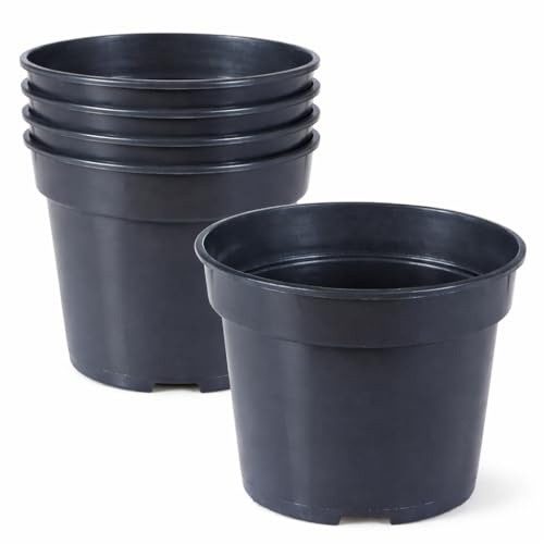 Muddy Hands Pack of 5 Black Plastic Plant Pots Outdoor Garden Round Nursery Herb Flower Planters (12 Litre)