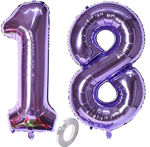 Palloncini numero 18 palloncini viola palloncini 18 compleanno ragazze Decorazione palloncino foil 18 numero viola XXXL 40 pallone gonfiabile 18 anni compleanno ragazze Decorazione