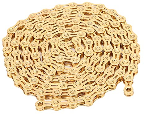 Folanda Halbhohle 10-Gang-Kette, 116 Glieder, 1/2 X 11/128 Zoll, Stahl, Hochfeste Fahrradkette, Verschleißfeste, Leichte Kette für Straßen-Mountainbikes, Gold, Schnelle Installation