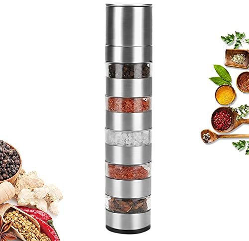 Moulin à Poivre, Broyeur Manuel Réglable Cinq en un, Adapté pour le sel, le Poivre, le Piment ou Toutes Sortes D'herbes