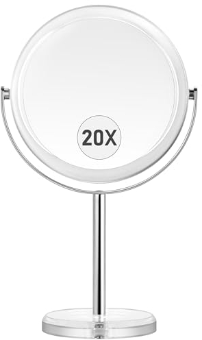 MIYADIVA 20X Magnifying makeup mirror,Double Sided 1X & 20X magnifying mirror with stand,Magnifying mirror 20x,Tabletop Magnified Vanity Mirror with 360°Rotation for Bathroom or Bedroom