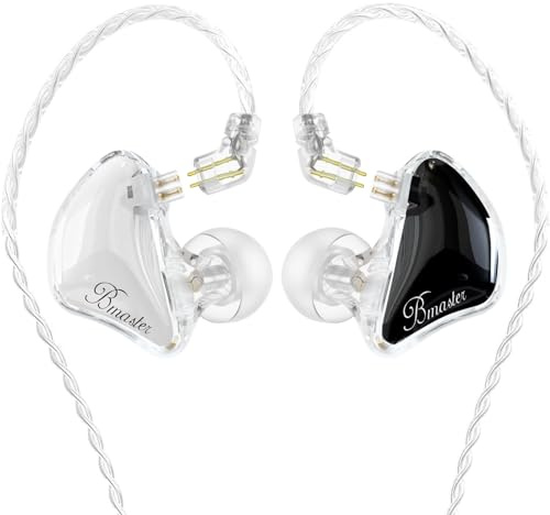 BASN Bmaster Triple Driver in-Ear Monitors Headphones with Powerful Deep Bass, HiFi Stereo IEM Earphones with Upgraded Detachable 2-Pin Cables for Musicians (White/Black, 2-Pin)