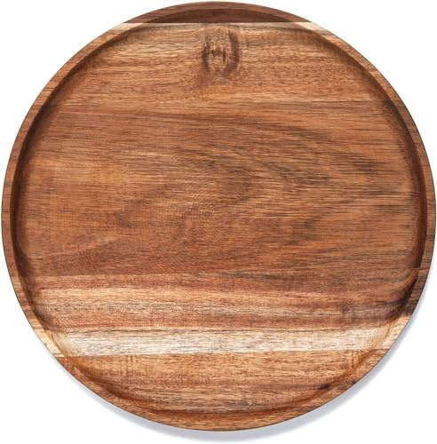 Round Wood Tray, Acacia Wooden Serving Tray, Serving Platter, Appetizer Charcuterie Board, Tray Organizer for Kitchen, Round Wood Tray for Table Centerpiece 13.8 x 13.8 x 0.8 inch