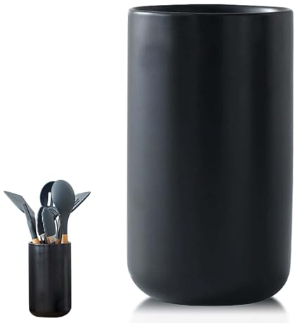 Aicharynic Küchenutensilienhalter, Keramik-Utensilienhalter 17.6 x 10.1 cm, Behälter für Küchenutensilien, Besteckbehälter, Moderner Kochutensilienhalter zur Küchen-Helfer Aufbewahrung, Schwarzer