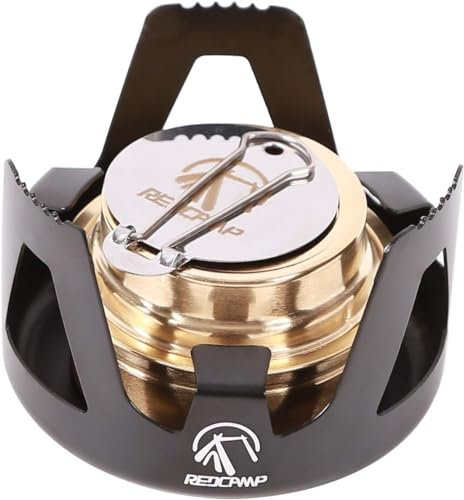 REDCAMP Mini Réchaud à alcool cuisinière à alcool pour sac à dos, cuisinière de camping légère en laiton avec support en aluminium pour camping et randonnée, noir