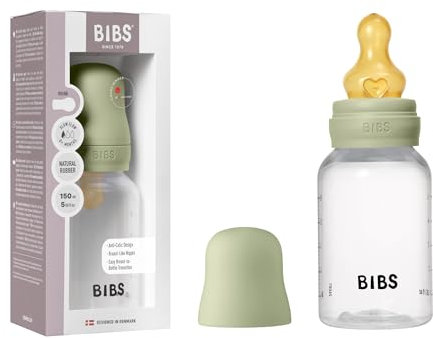 BIBS Babyflasche 150 ml. Sauger aus Naturkautschuk - Babyflaschenset. Anti-Kolik. BPA-freiAnti-Kolik. Langsamem Fluss. leicht und einfach zu reinigen. geeignet für Neugeborene ab 0 Jahren - Sage