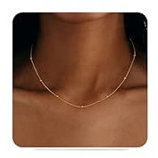 JeweBella Collier Femme Or Plaqué Or 18K Chaine/Cœur/Boule/Disque/Perle Collier Ras du Cou Fine Chaîne Or/Argent Bijoux Femme