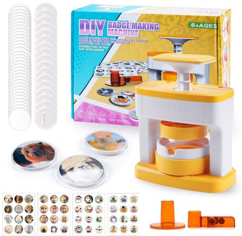 Button Maker Badge Machine, Buttonmaschine mit 48 Abzeichen, 55 mm Pin Badge Making Kit mit Kreisschneidern, Button Maker Für Personalisierte Dekorationen DIY Kreation