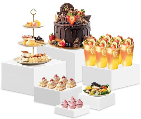 Lwuey Elevadores de bufé de acrílico blanco – Juego de soporte apilable para tartas de 3/4/5/6/7/8 pulgadas para postres, cupcakes, exhibición de joyas, catering del Reino Unido, esencial para bodas y