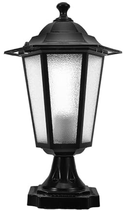 Lámpara de Pilar de Puerta Hexagonal de Metal y Vidrio Negra