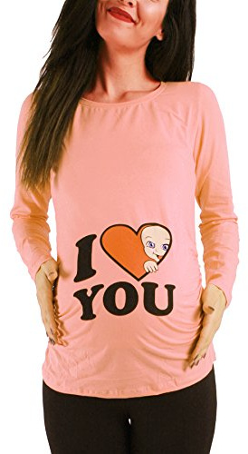 M.M.C. Kärlek – roligt roligt sött mammamode, mammaskjorta, graviditetströja, sweatshirt med motiv för graviditet, långärmad, Laxfärg, XL
