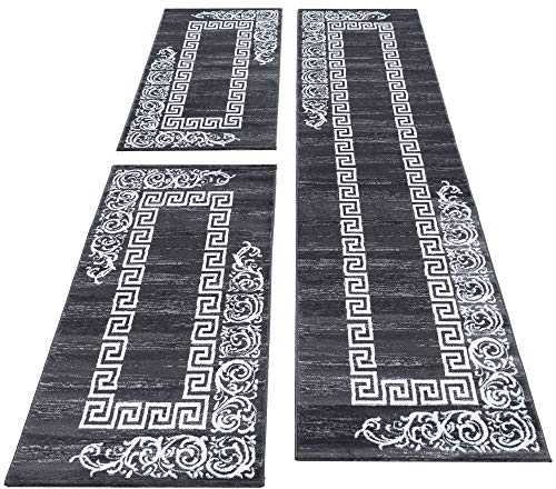 HomebyHome Bettumrandung Schlafzimmer 3 teilig Teppich Grau - Waschbarer Bettumrandung Teppich Läufer Set Extra Flauschig Bettvorleger Schlafzimmer Bettset:2 St. 80x150 cm | 1 St. 80x300 cm