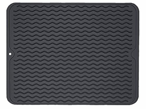 Anlising Tapis D'égouttage en Silicone, Antidérapant Tapis Égouttoir, Tapis D'évier, Résistant à la Chaleur Tapis de Séchage en Silicone, Tapis égouttoir de Comptoir, pour Cuisine(40×30CM Noir)