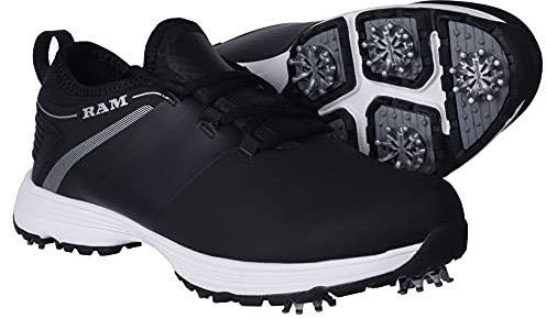 Ram Golf XT1 Mens Waterproof Golf Shoes, Spiked, Black Size 6.5