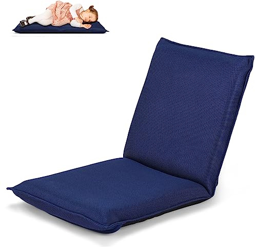 RELAX4LIFE Folding Floor Chair, Lazy Sofa Lounger Recliner with 6-Position Adjustable Backrest, Home Office Comfortable Cushioned Lounge Chair for Reading Games Meditation (Navy)