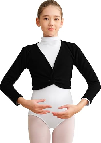 DANSHOW Girls Ballet Wrap Tops Kids Dance Cardigans Velvet Inner Sweater | Waist crossover tie, Front V neck design, Slim fit without looking bulky, Breathable and skin friendly fabric