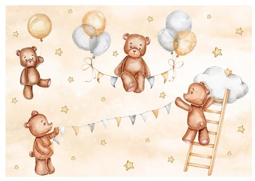 Fototapete Kinderzimmer Mädchen Bären Luftballons Wolken Sterne 416x254 cm - inkl. Kleister - für Kinder Vlies Tapete Wandtapete Vliestapete Motivtapeten Montagefertig