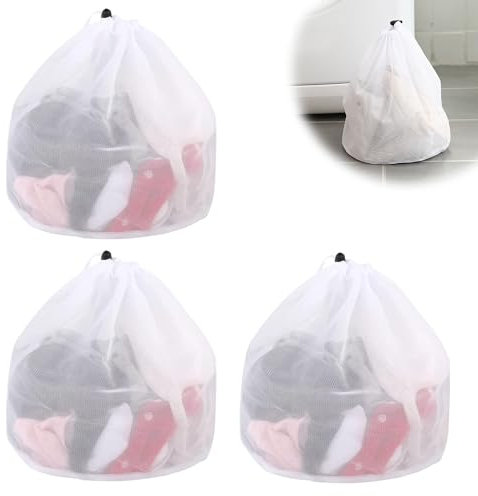 3 Pcs Drawstring Mesh Laundry Bag, Wiederverwendbares Drawstring Laundry Bag, Verstärktes Mesh Laundry Bag, Feines Netz Drawstring Laundry Bag, Drawstring Organizer Washing Bags, für Kleider(Weiß)