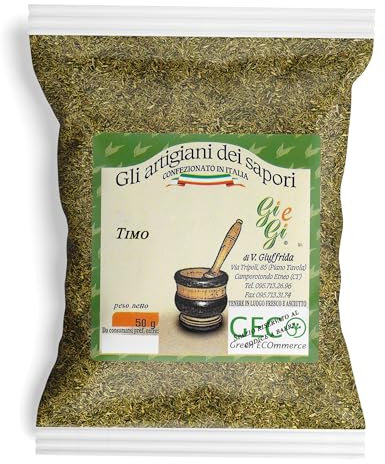 Timo Frantumato Essiccato al Sole - Busta da 50 gr | Gluten Free Vegan | Timo Selvatico Secco per Tisane e Infuso | Spezia Cruda 100% Naturale Coltivazione Siciliana Qualità Premium (Timo Secco)