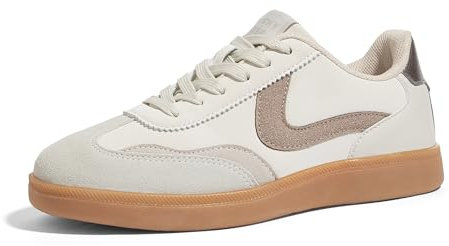 LUCKY STEP Damen Retro Sneaker – Modische Klassische Freizeitschuhe, rutschfeste Bequeme Skate-Schuhe für Spaziergänge (Beige/Grau, 11US-42EU-9UK)