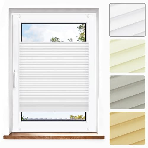 Jalousiescout Plissee Klemmfix ohne Bohren—Jalousie 125x140cm weiß Sichtschutz Fenster Sonnenschutz, Lichtdurchlässig Rollo für Fenster & Tür, Hochwertiges Polyester Pure Plissee