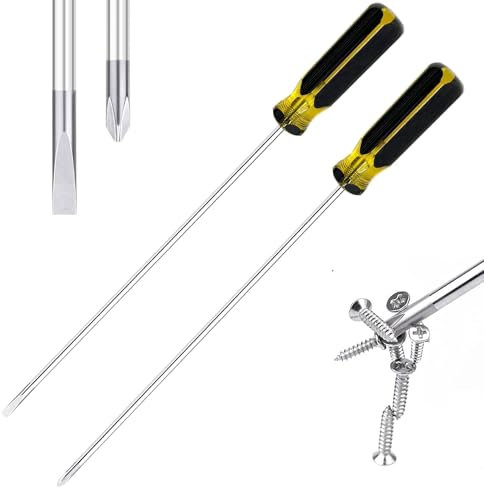 TogtherKings 2 Piezas Destornillador largo, Destornillador magnético con ranura plana y cabeza en cruz Phillips, 300m, Acero S2