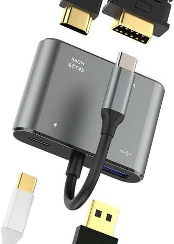 USB C Adapter 4in1 HDMI VGA Dual Port USB OTG 3.0 for Apple iPhone 16 Type C Hub 4K Monitor Display Splitter MacBook Monitors Laptop Docking Station Extender Converter Multiport compatible for Samsung