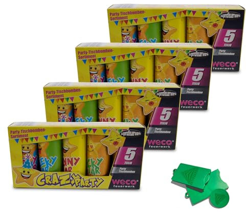 AKTIVHANDEL 20er Set Tischbomben, Ganzjahresfeuerwerk, 4X 5er Pack, inkl. Einkaufschip, Partyzubehör für Geburtstage, Hochzeiten, Feiern, Silvester