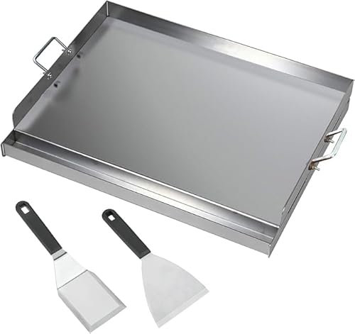 Fineunan Plaque de cuisson en acier inoxydable - 40 x 30 x 8 cm - Plancha universelle pour barbecue à gaz Weber et barbecue au charbon de bois - Plaque de cuisson avec spatule et grattoir