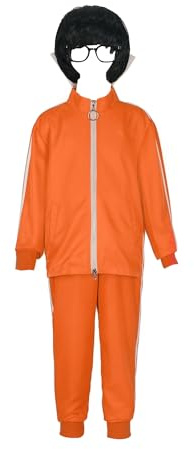 Uisozsfeb Kids Orange Tracksuit Sports Suit Hoodie with Wig Glasses(MY202214-Kid,M)