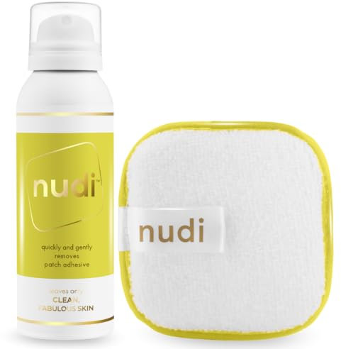 Nudi HRT Patch Adhesive Remover Spray and Nudi Pad – Effortlessly Removes Glue, Tape, Medical Adhesives, and other Sticky Substances, Leaves No Residue, 100ml