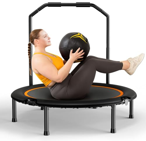 Zupapa 48 Foldable Rebounder, 550LBS Fitness Trampoline with Durable Bungees, Adjustable Handle, Stable & Quiet Exercise Rebounder for Adults, Great Mini Trampoline for Indoor/Garden Workout (48in)