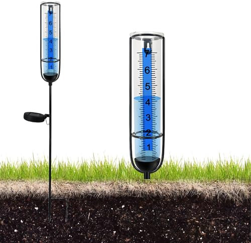 Regenmesser für den Außenbereich mit Licht, Regenmesser für Garten Frostsicher, Outdoor Regenmesser Glas Regenwassermesser, Wassermesser für Regenmesser, Solarenergie Regenmesser Glas für Garten
