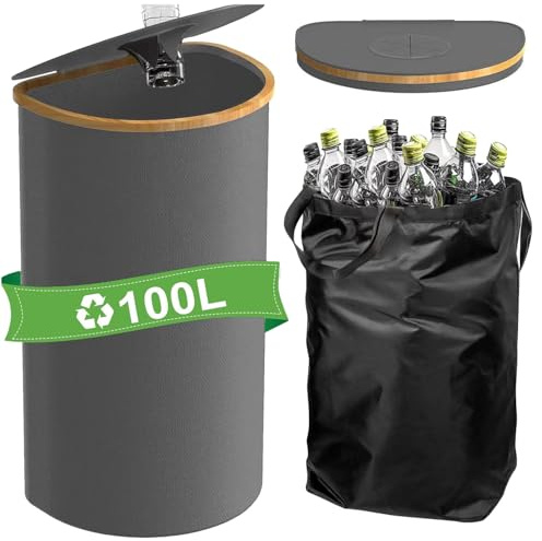 Xummi Conteneur de collecte pour bouteilles consignées 100L, Collecteur de bouteilles en forme de D avec trou et couvercle, Conteneur pour bouteilles consignées en plastique, canettes, bouteilles en