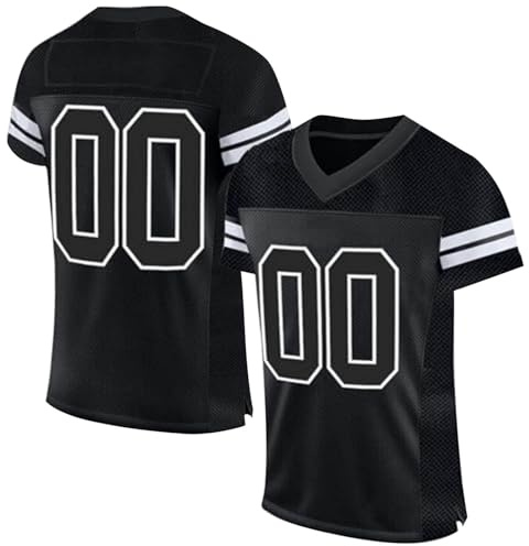 Maglia da American Football personalizzata con stampa/ricamo con nome e numero, maglietta da allenamento, maglietta hip hop da festa per uomo, donna e bambino, Nero , 3XL