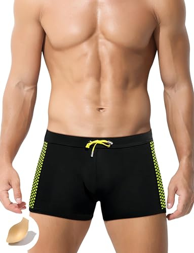 SEAUR Costume da bagno da uomo, aderenti, corti, ad asciugatura rapida, boxer, slip da bagno, sport acquatici, pantaloncini da bagno con chiusura con imbottitura rimovibile, EU S-XL = tag.no M-XXL,