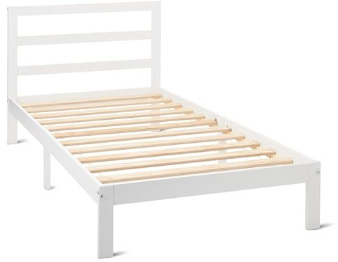 Amazon Basics Letto Singolo in Legno di Pino con Testiera, 90 x 200 cm, Bianco